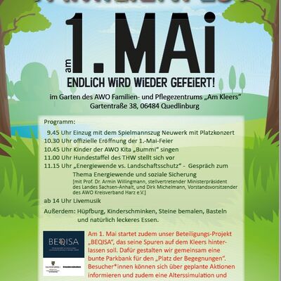 Am 1. Mai lädt der Kreisverband zum Familienfest in die Gartenstraße 38 in QUedlinburg ein.