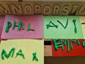 Buchstaben legen klappt schon ziemlich gut.