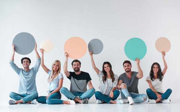 Group of young people on white background