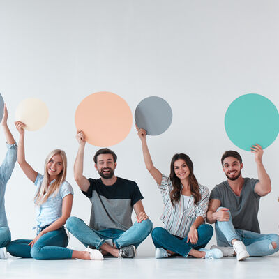 Group of young people on white background