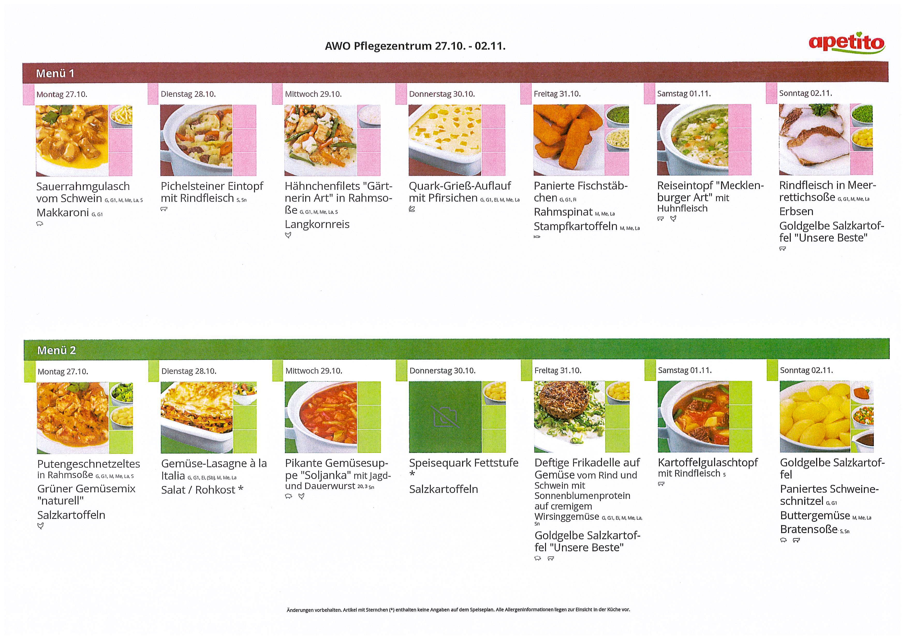 Mittagsmenü 27 Okt bis 02 Nov