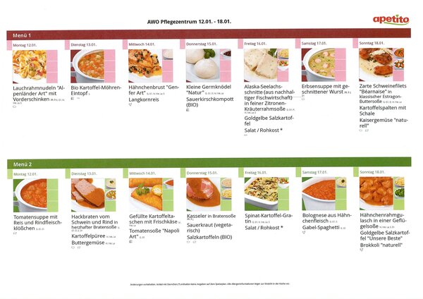 Men&uuml; Januar 12 bis 18