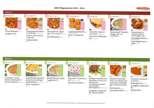 Men&uuml; vom 19. bis 25. Januar 2025