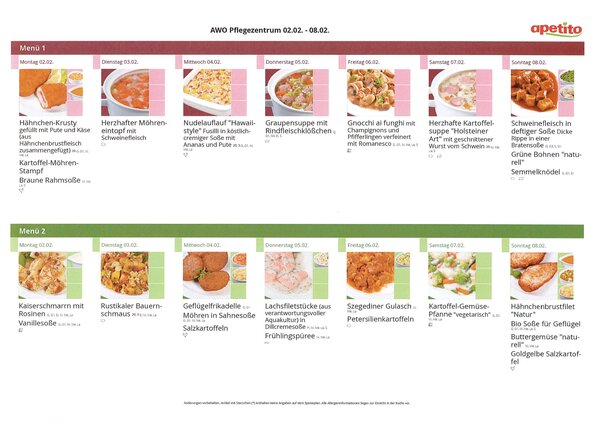 Men&uuml; vom 2. bis 8. Februar 2026