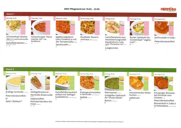 Men&uuml; Februar 16 - 22