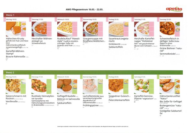 Men&uuml; vom 16 bis 22 M&auml;rz 2026