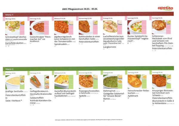 Men&uuml; M&auml;rz 30 bis April 5