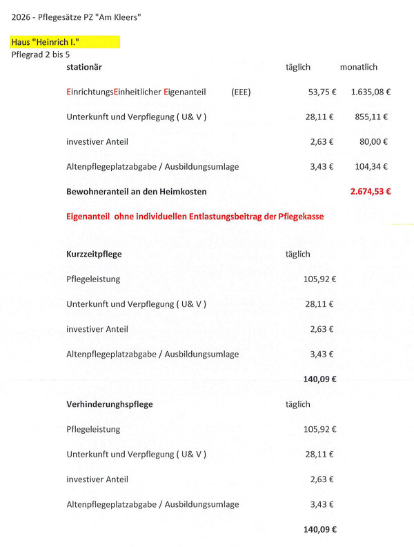 Preise Pflege AWO 2026