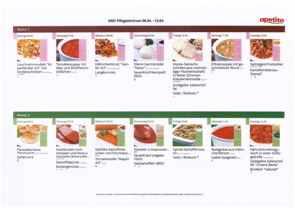 Men&uuml;s April 6 bis 12