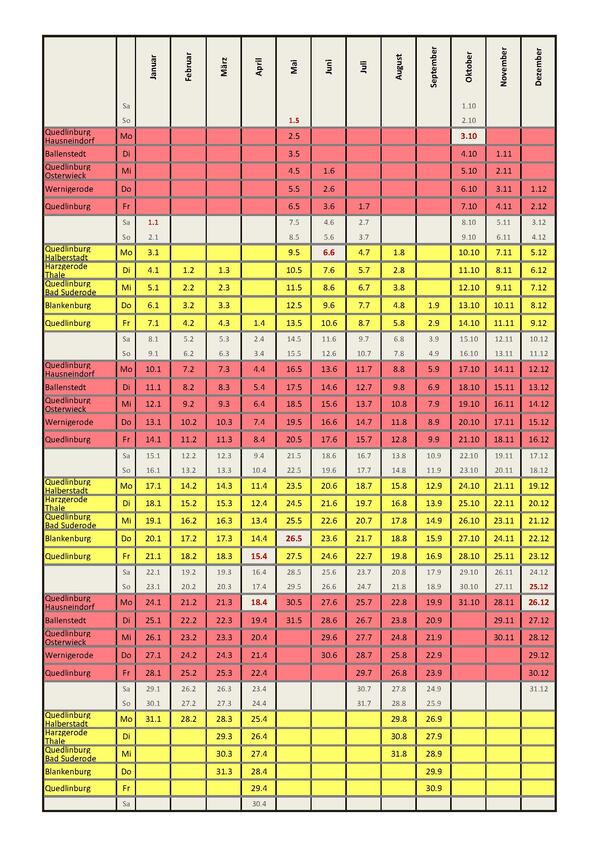 Tafel kalender bersicht